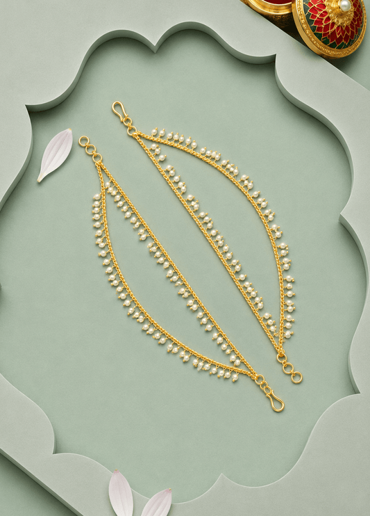Pearl Embellished Double Layered Gold Kaan Chain