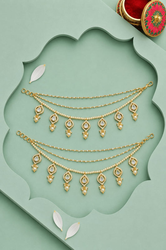 Queen's Whispering Kundan Pearl Kaan Chain | Sirini Jewellery