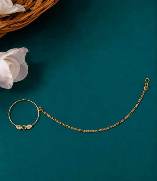 Gold-Plated Emerald Kundan Nose Ring