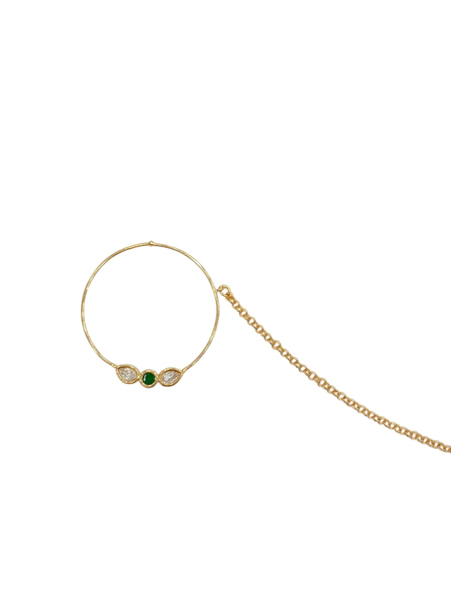 Gold-Plated Emerald Kundan Nose Ring - detail