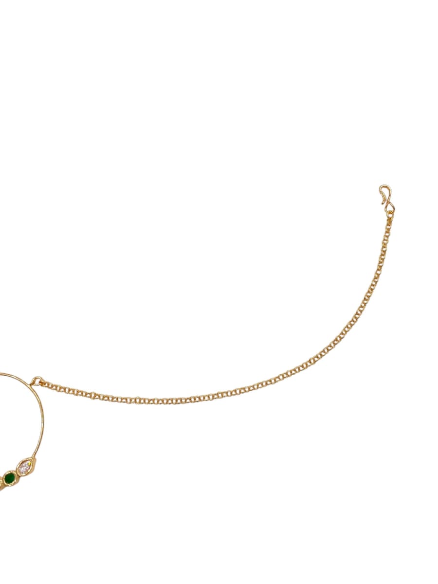 Gold-Plated Emerald Kundan Nose Ring - detail