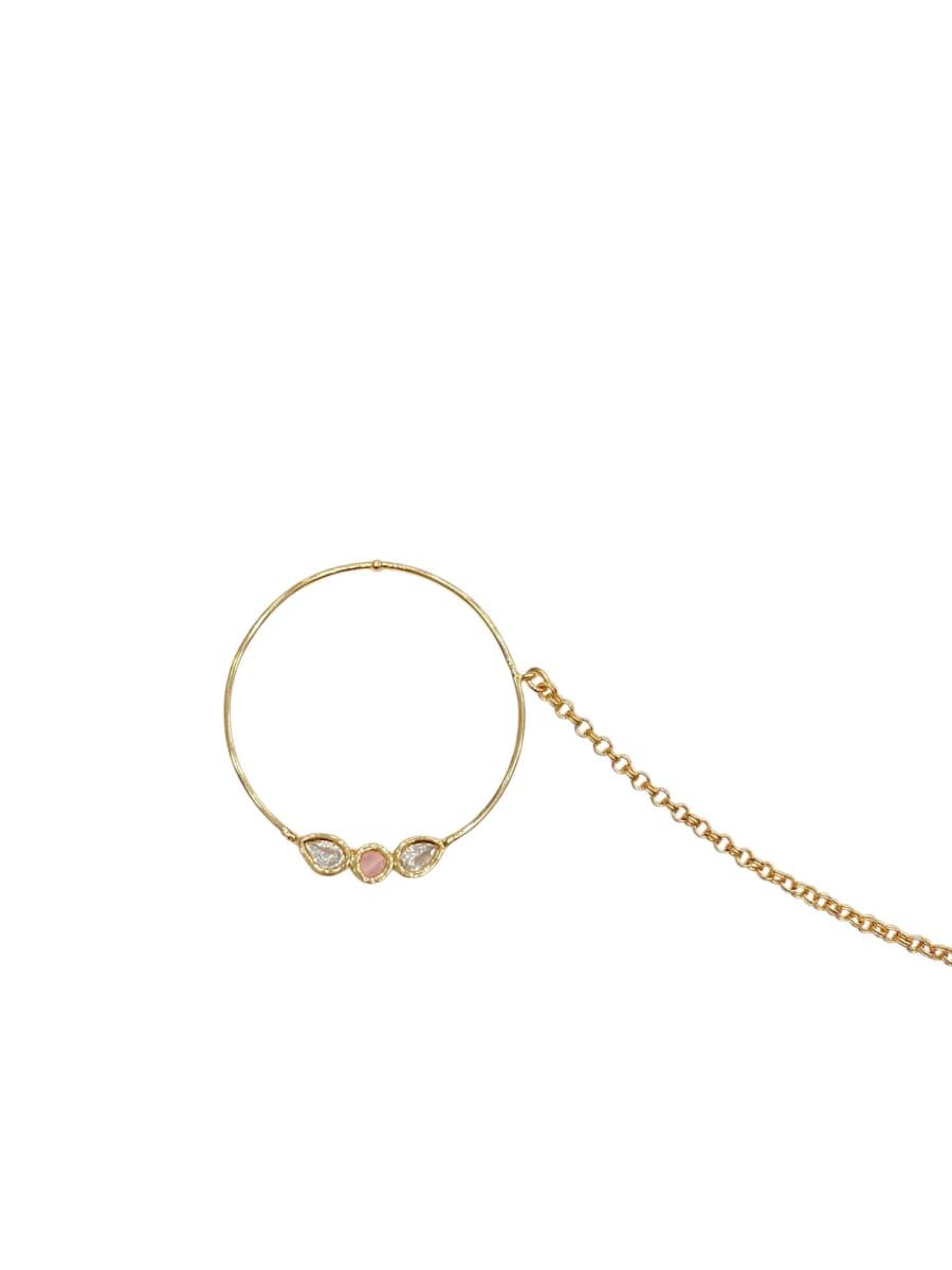 Gold-Plated Pink Kundan Nose Ring - detail