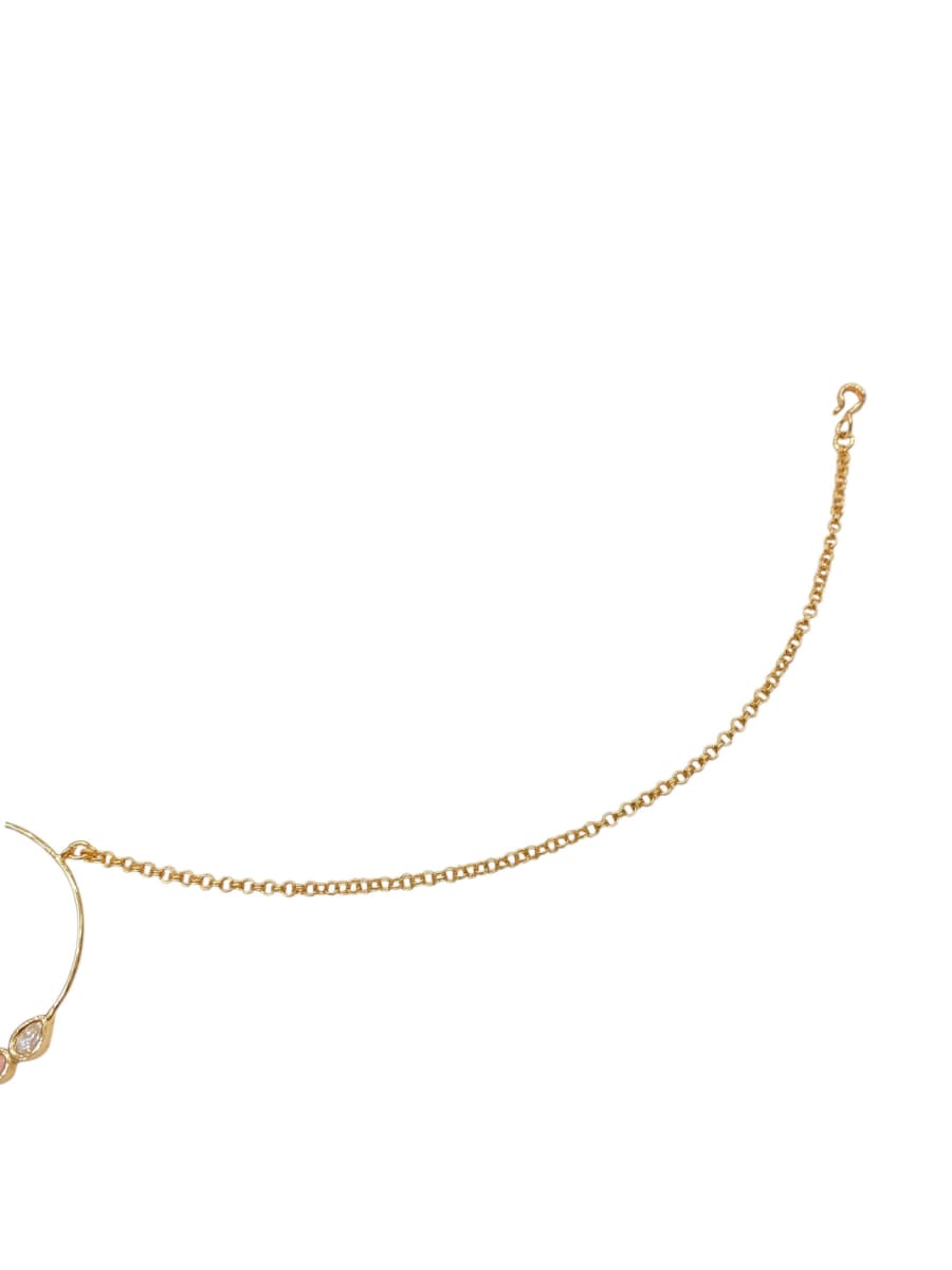 Gold-Plated Pink Kundan Nose Ring - detail