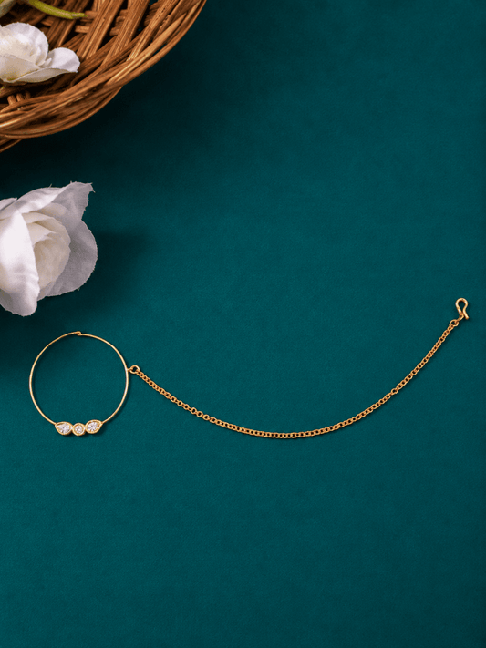 Gold-Plated White Kundan Nose Ring