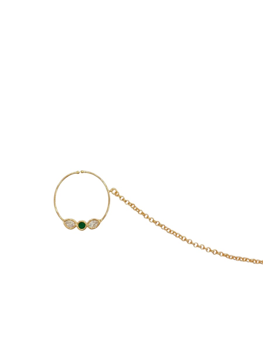 Tradition Touch Green Kundan 1.5inch Nose Ring - detail