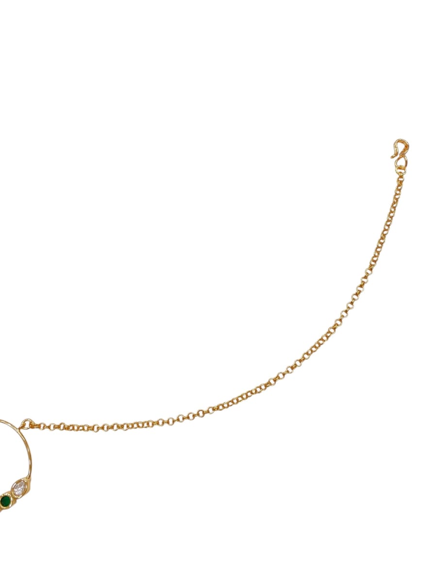 Tradition Touch Green Kundan 1.5inch Nose Ring - detail