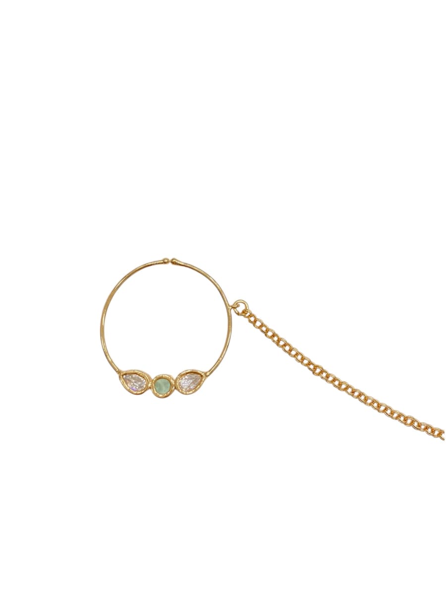 Tradition Touch Mint Kundan 1.5inch Nose Ring - detail
