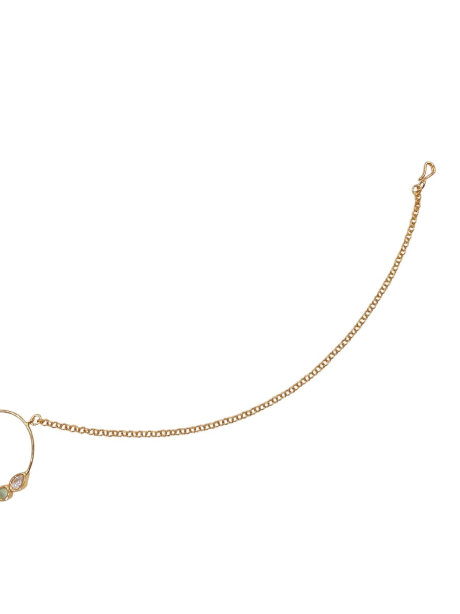 Tradition Touch Mint Kundan 1.5inch Nose Ring - detail