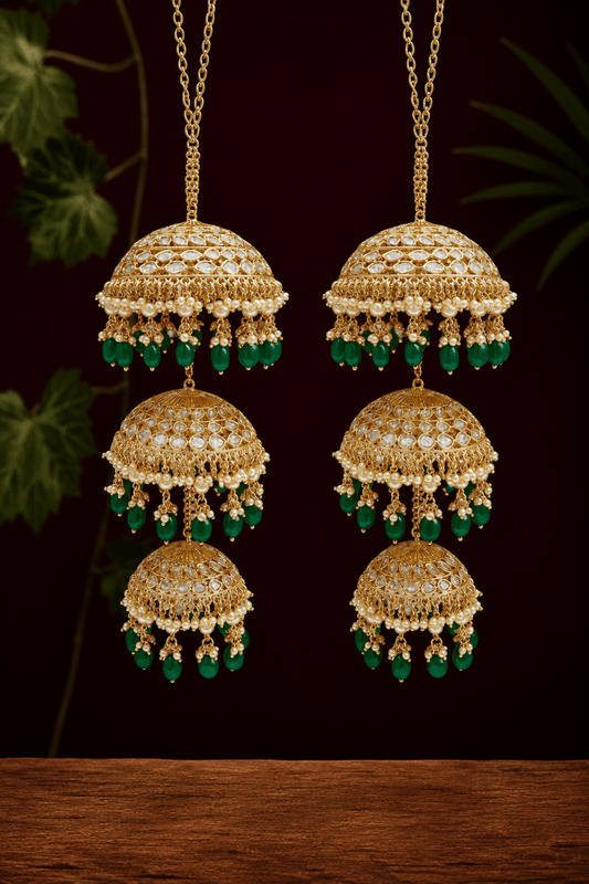 Exclusive Green Bridal Kundan Kaleera