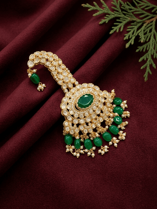 Royal Emerald Floral Polki Kalgi for Groom Luxury Wedding Safa Brooch