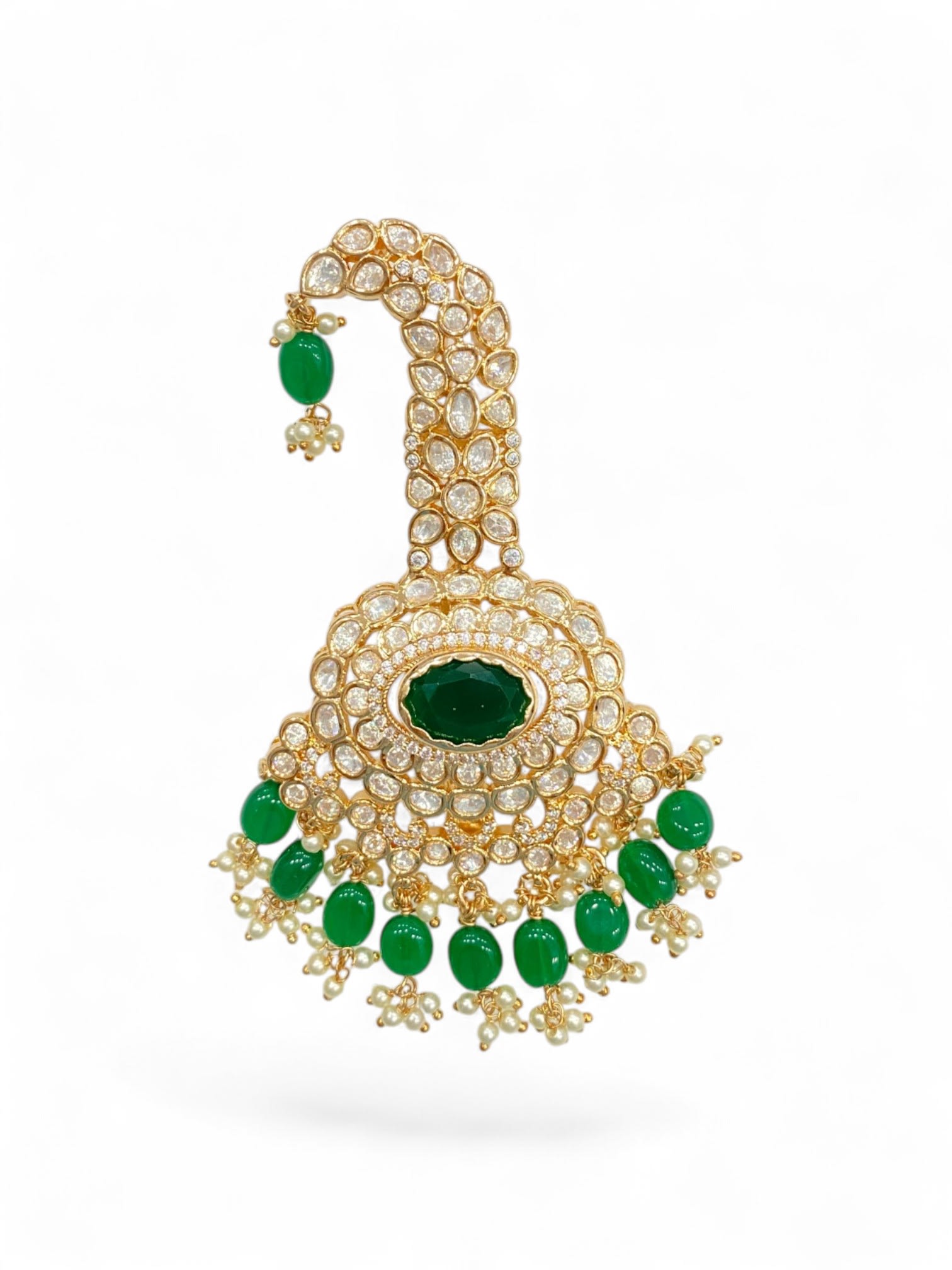 Royal Emerald Floral Polki Kalgi for Groom Luxury Wedding Safa Brooch