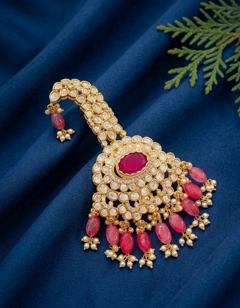 Royal Ruby Floral Polki Kalgi For Groom | Luxury Wedding Safa Brooch
