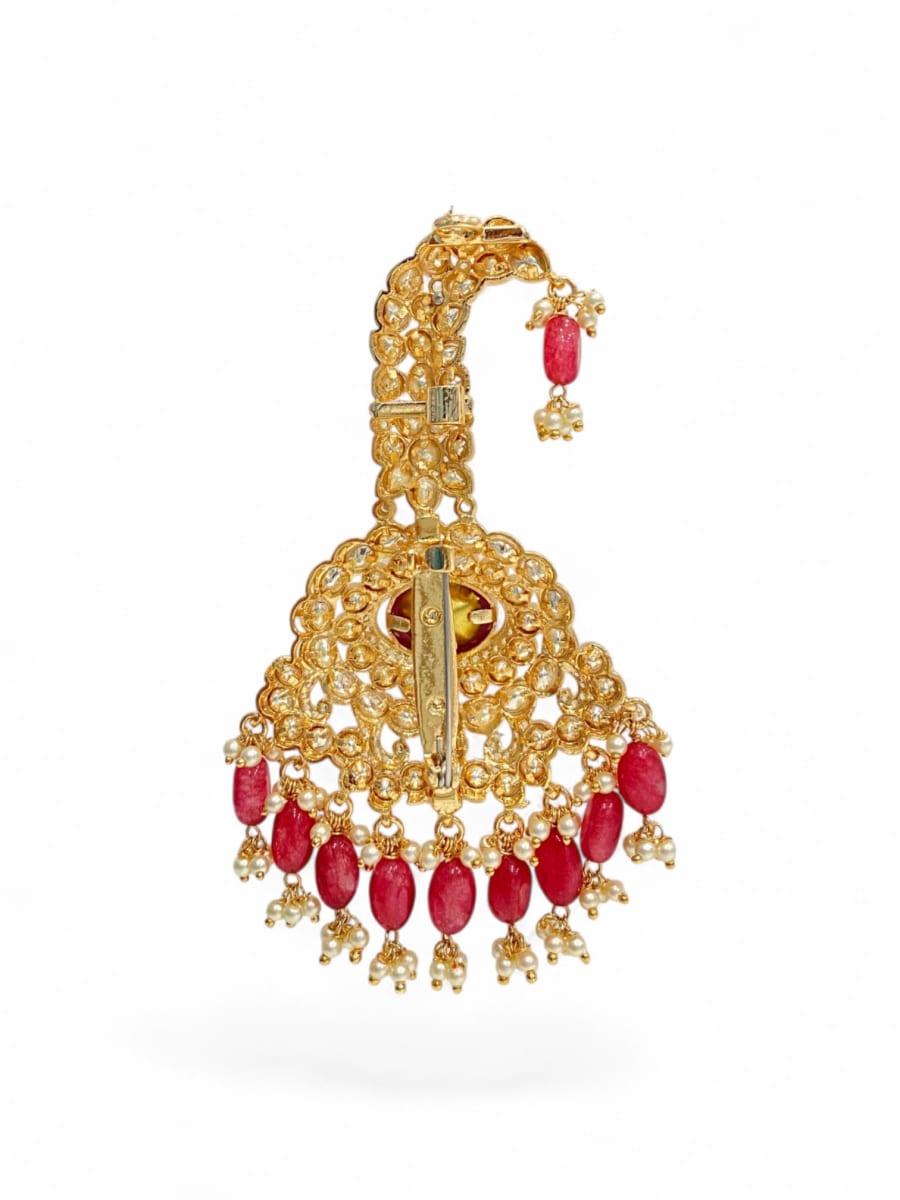 Royal Ruby Floral Polki Kalgi For Groom | Luxury Wedding Safa Brooch - detail