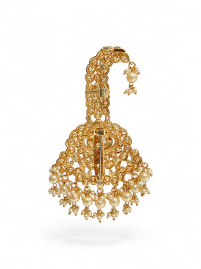 Royal Pearl Floral Polki Kalgi For Groom | Luxury Wedding Safa Brooch - White Polki Kundan by Sirini Jewellery, Bridal wear - detail