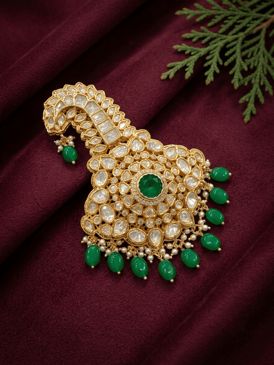 Sirini Traditional Glorious Flower Green Kundan Pagdi Wedding Safa Kalgi