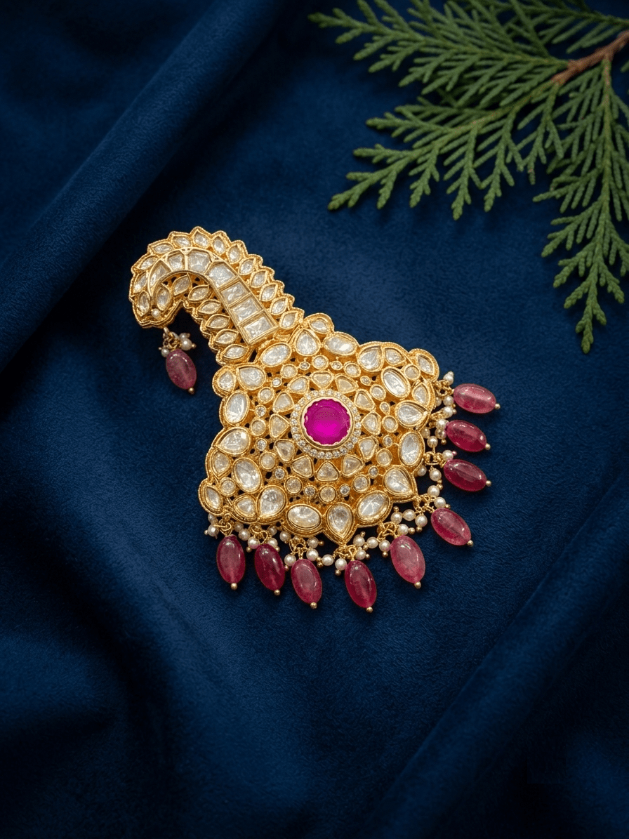 Sirini Traditional Glorious Flower Ruby Beads Pagdi Wedding Safa Kalgi