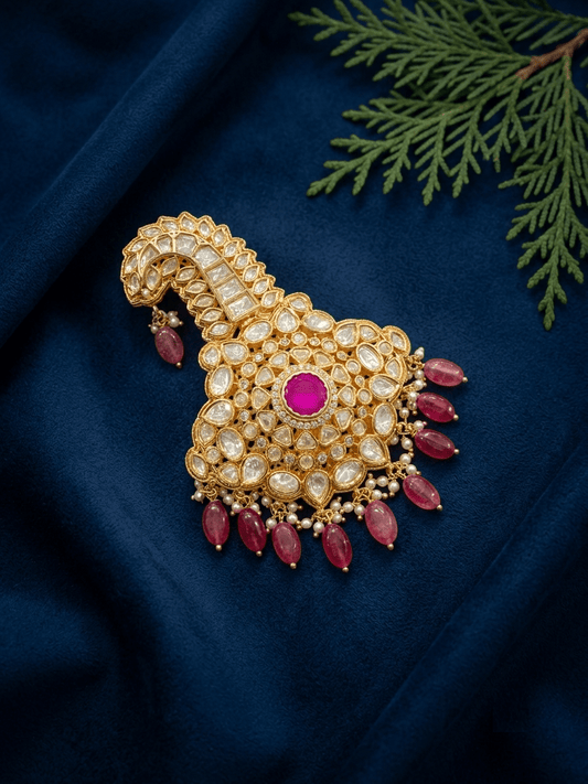 Sirini Traditional Glorious Flower Ruby Beads Pagdi Wedding Safa Kalgi