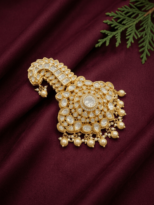 Sirini Traditional Glorious Flower Pearl Hanging Pagdi Wedding Safa Kalgi