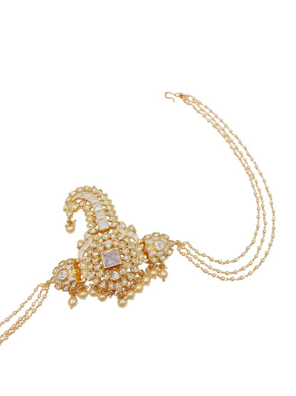Paisley Kundan kalgi, an upright plume of gold-toned Kundan and polki stones, view 2 of 2