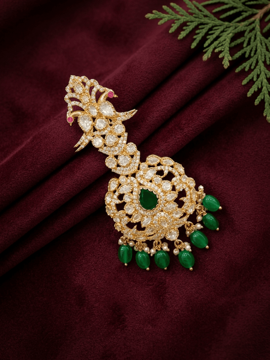 Sirini Royal Emerald Peacock Polki Kalgi