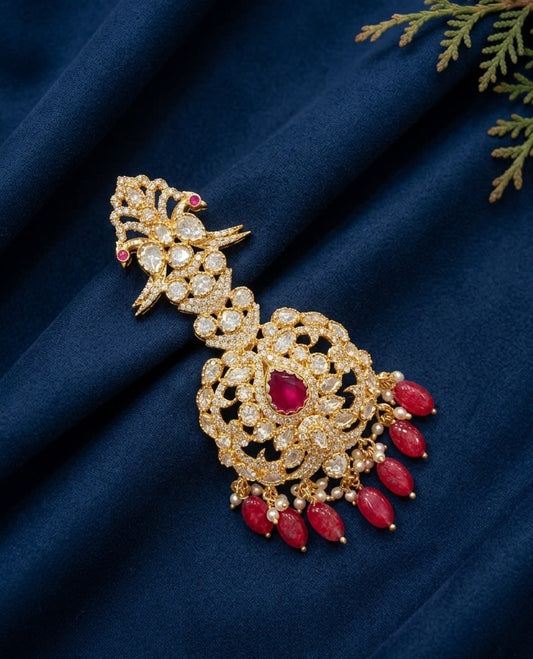 Sirini Royal Ruby Peacock Polki Kalgi