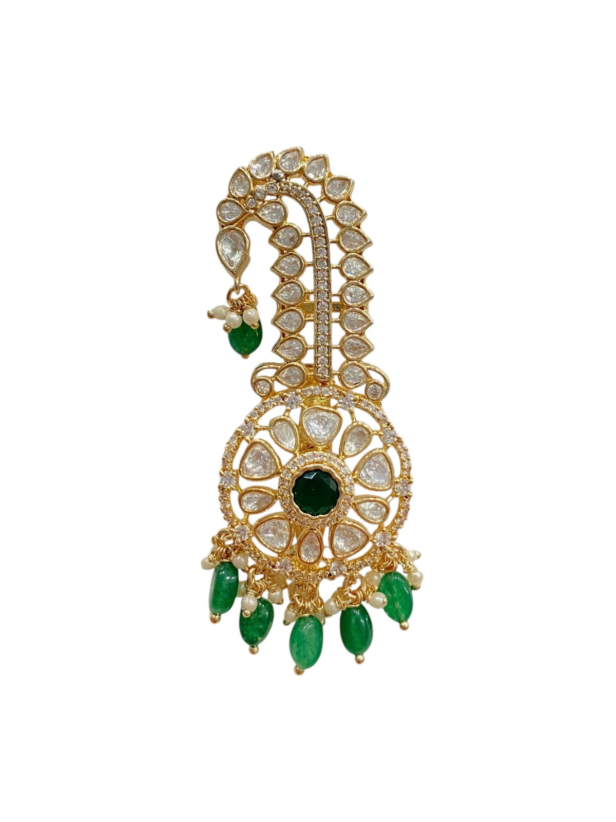 Sirini Royal Kundan Petal With Green Hanging Kalgi