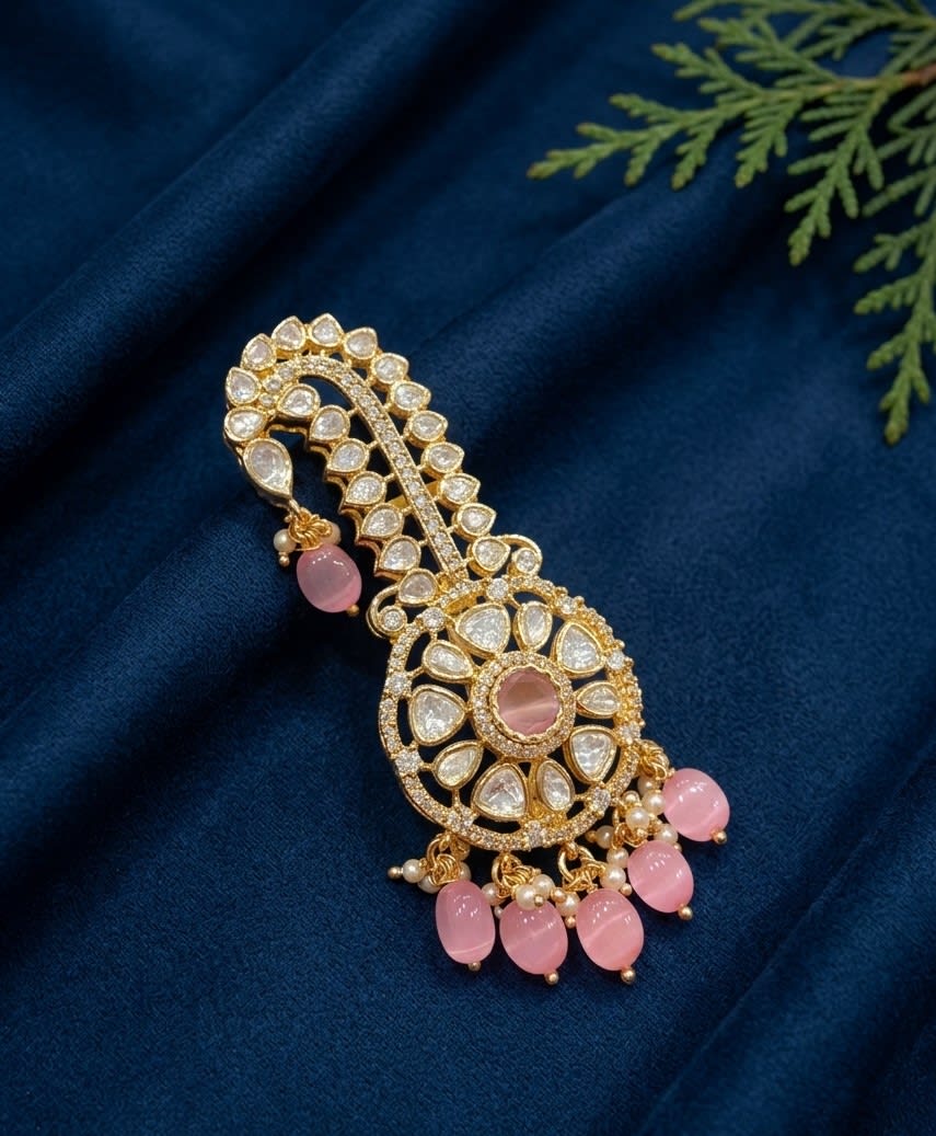 Sirini Royal Kundan Petal With Pink Hanging Kalgi