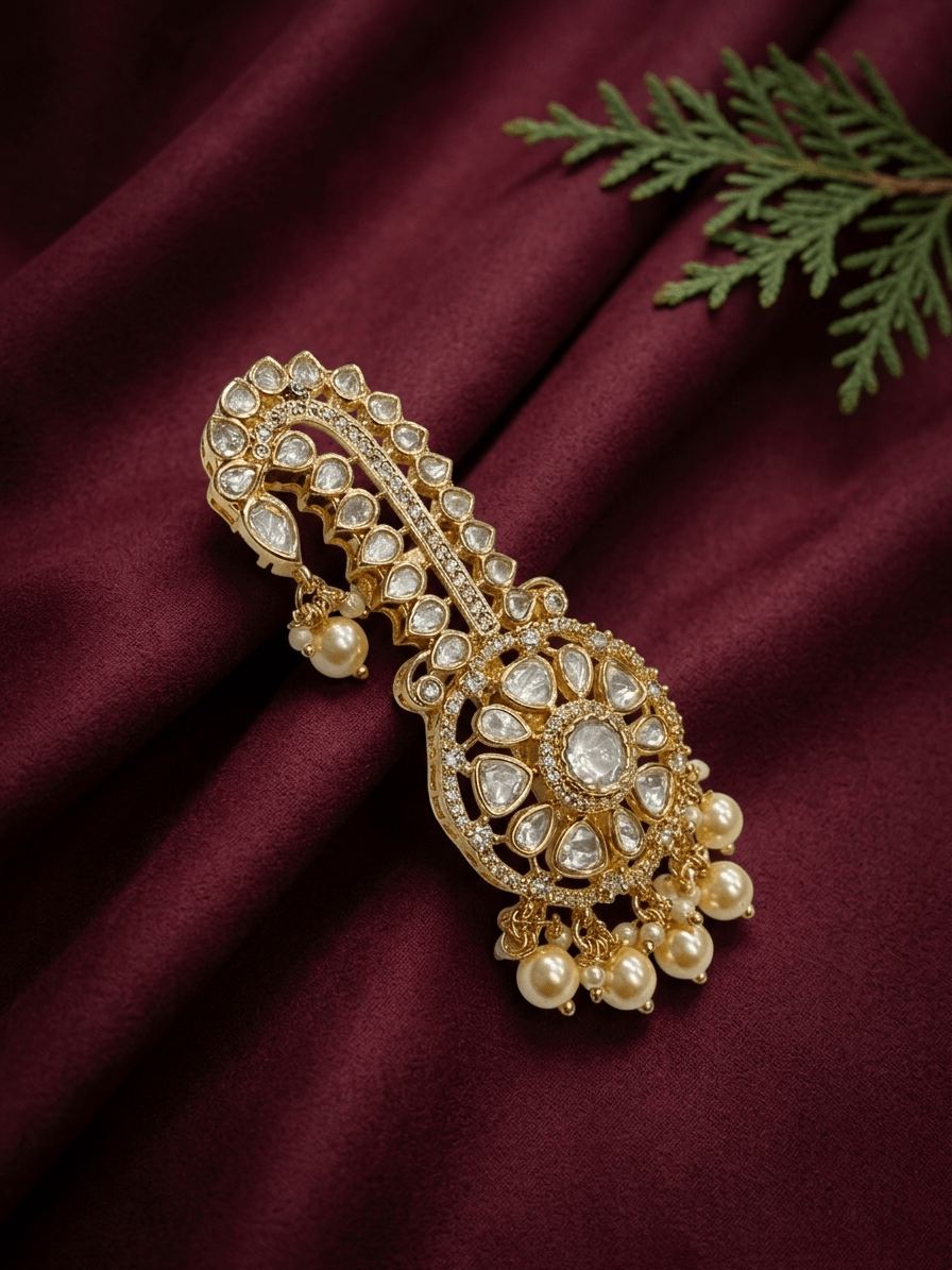 Sirini Royal Kundan Petal With Pearl Hanging Kalgi