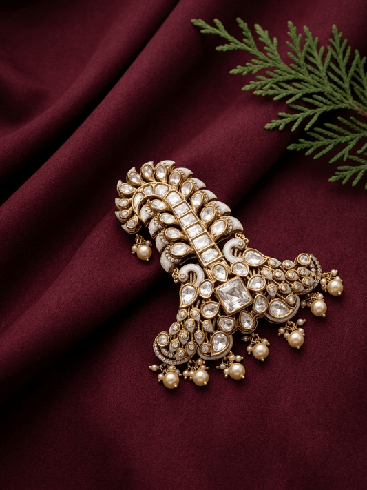 Sirini Kundan Handcrafted Maharaja Pagdi Kalgi - Antique Polish