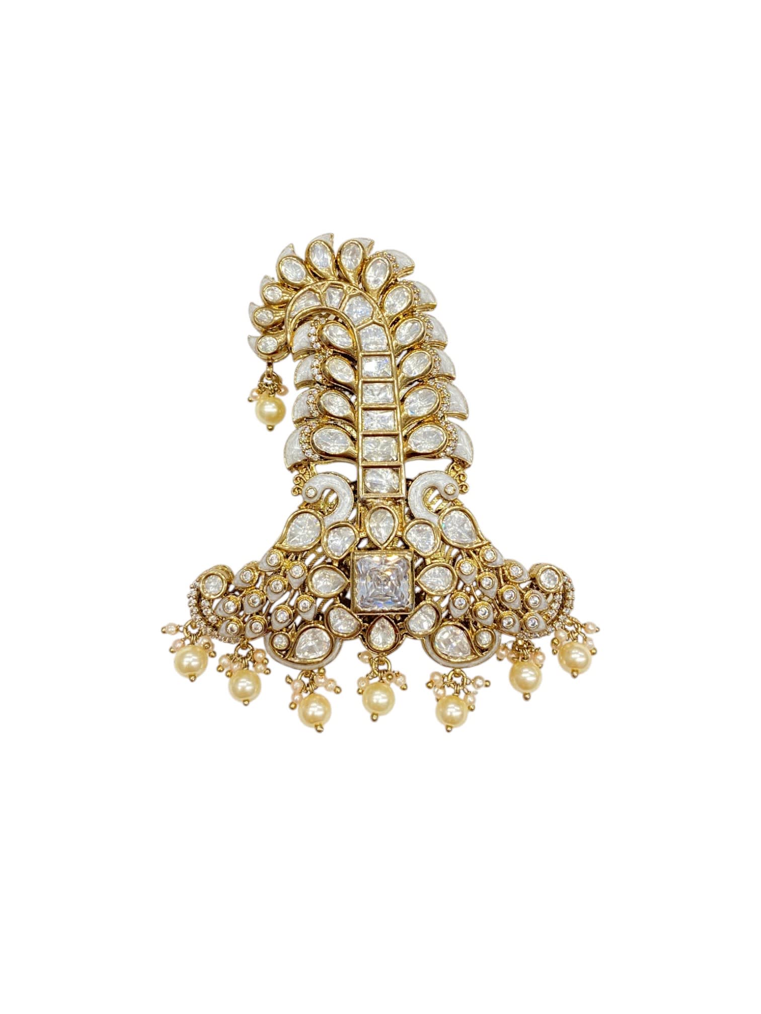 Sirini Kundan Handcrafted Maharaja Pagdi Kalgi - Antique Polish