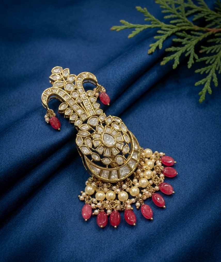 Sirini Shahi Ruby Kalgi | Antique Gold Finish