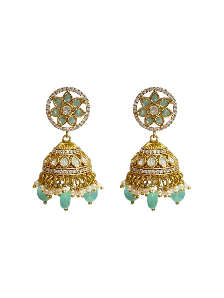 Antique Finish Mint Kundan Pearl Long Necklace Set