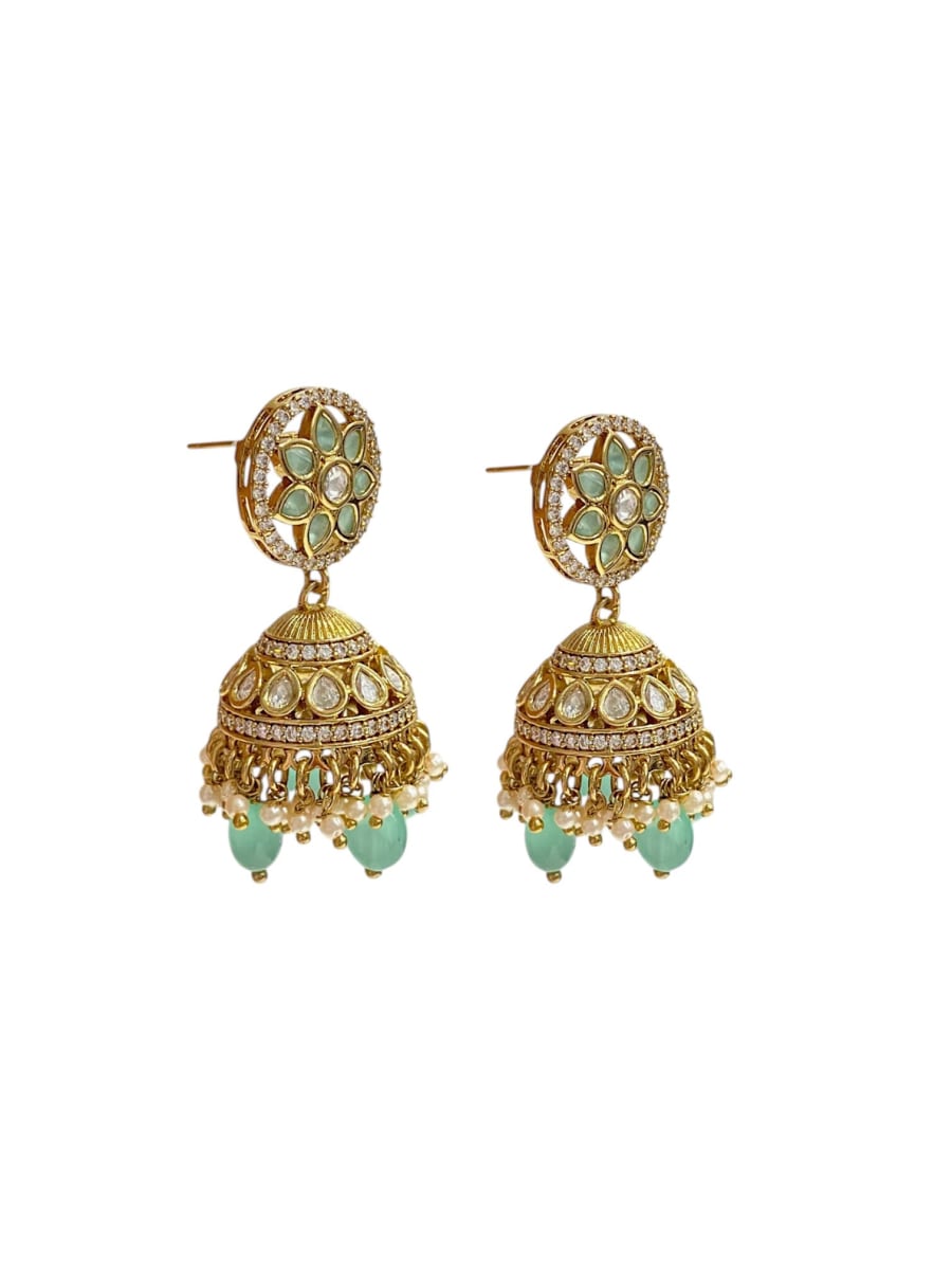 Antique Finish Mint Kundan Pearl Long Necklace Set