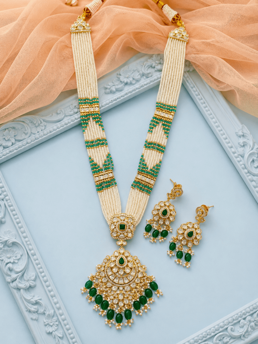 Emerald Kundan Multi-Strand Pearl Long Set