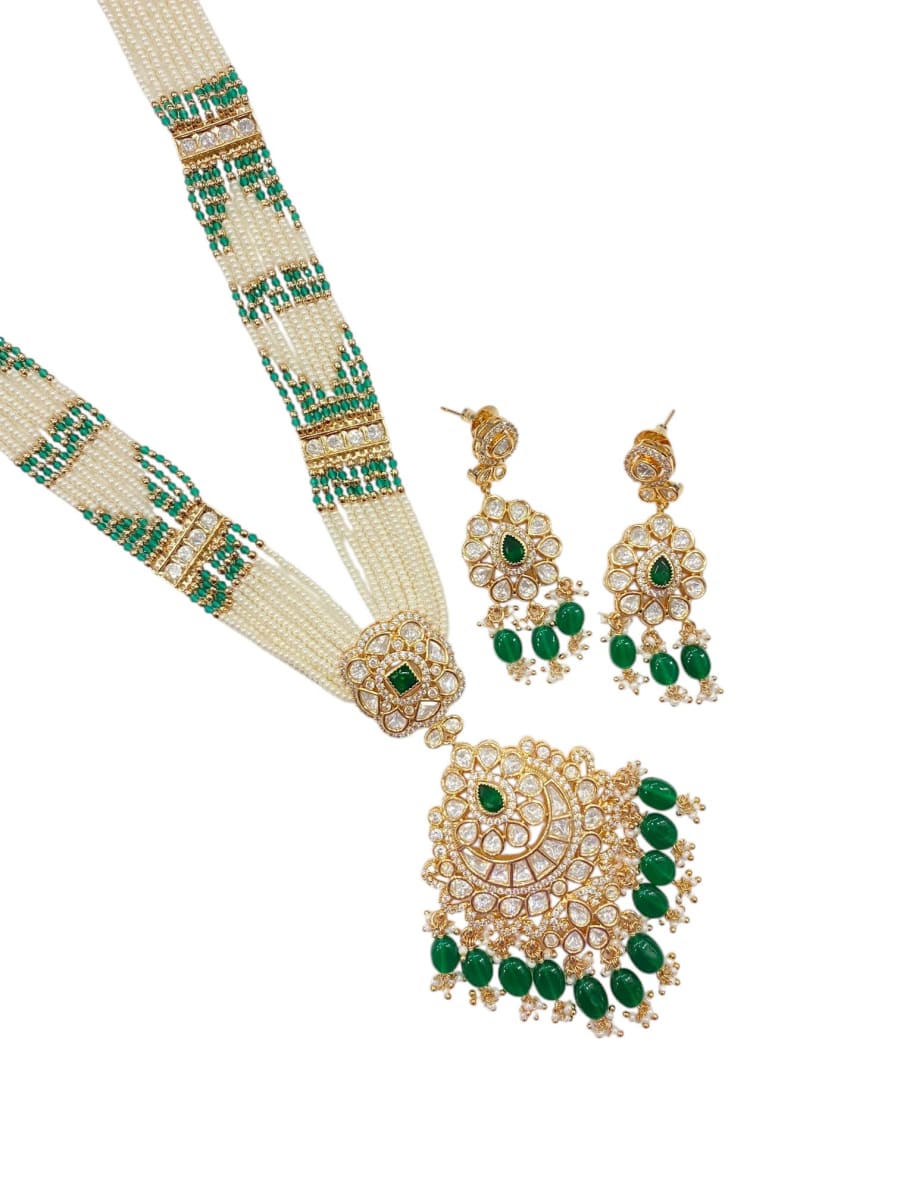 Emerald Kundan Multi-Strand Pearl Long Set - detail 2