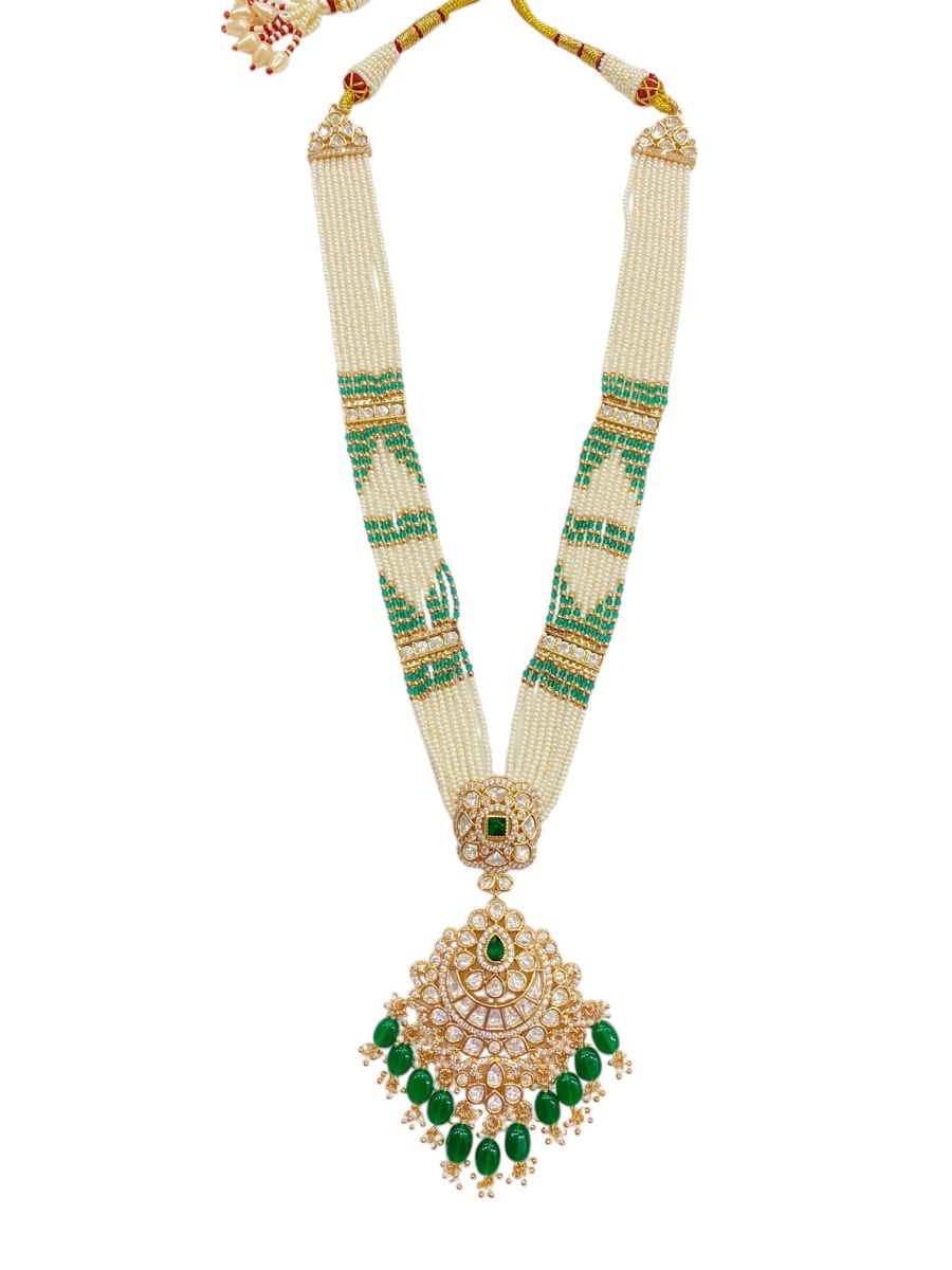 Emerald Kundan Multi-Strand Pearl Long Set - detail 1