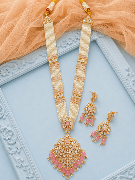 Pink Kundan Multi Strand Pearl Necklace Set