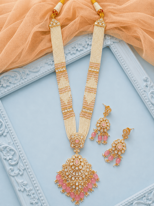 Pink Kundan Multi Strand Pearl Necklace Set