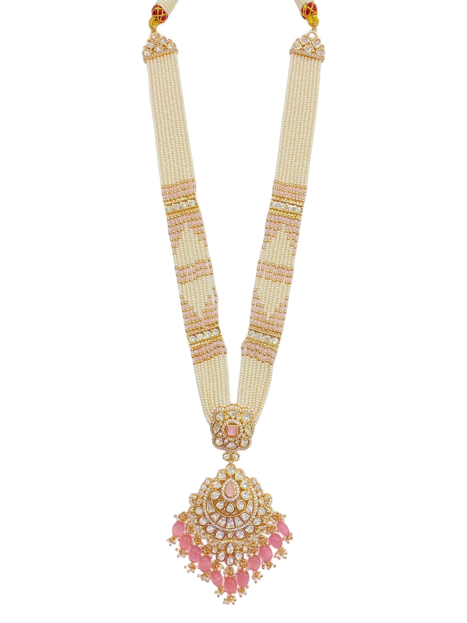 Pink Kundan Multi Strand Pearl Necklace Set