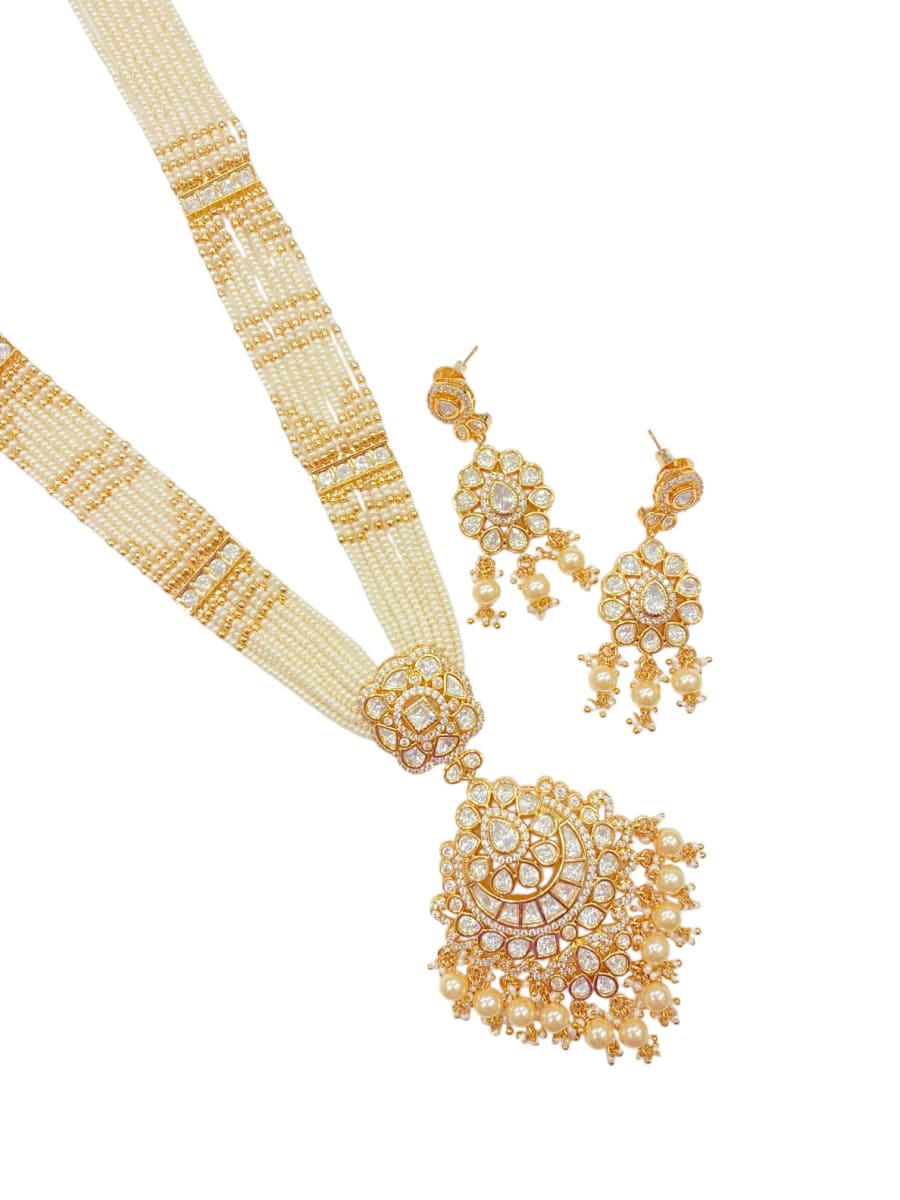 Kundan Multi-Strand Pearl Long Set - detail