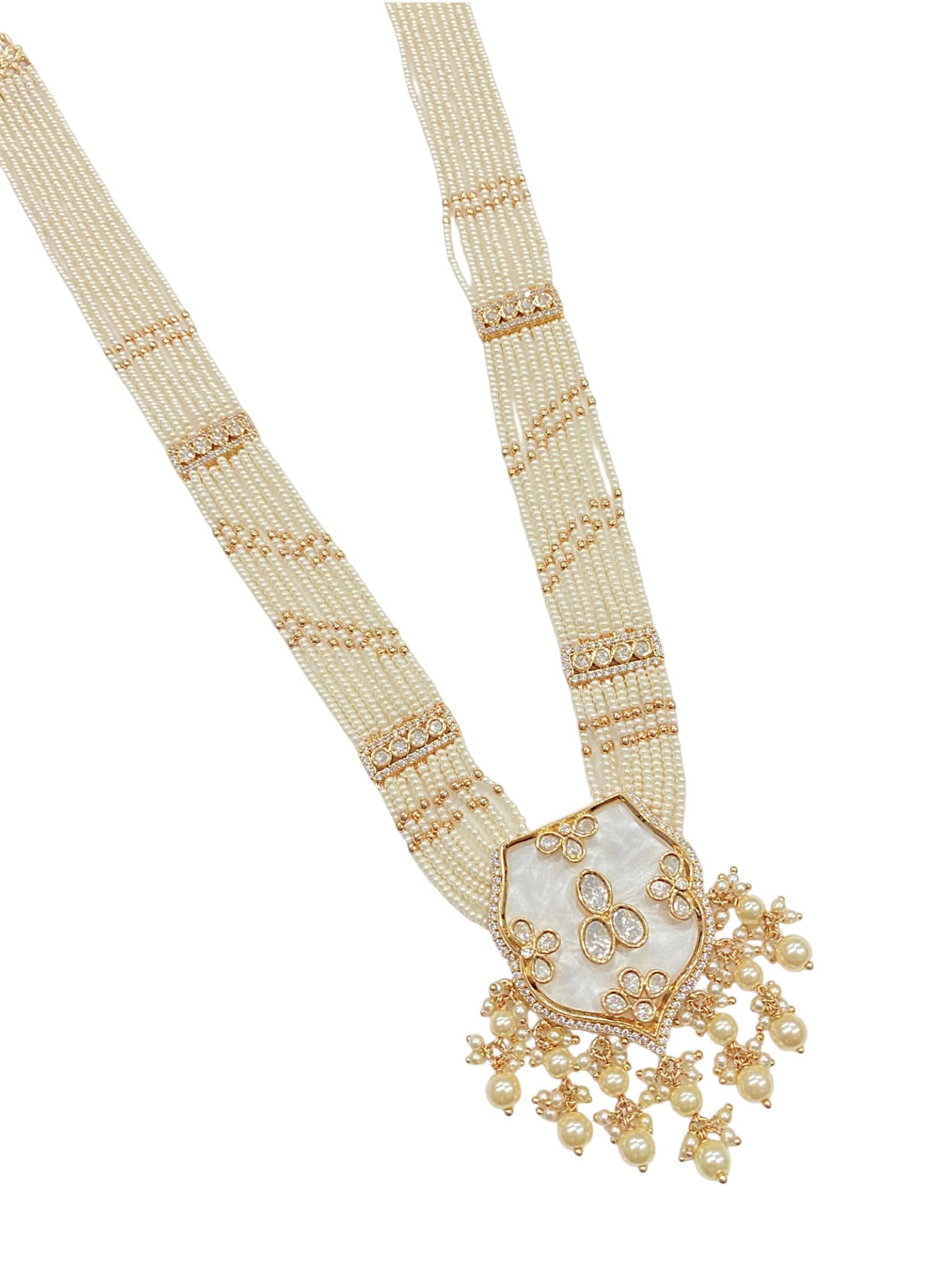 Pearl Cascade Long Necklace With White Mother Of Pearl Pendant