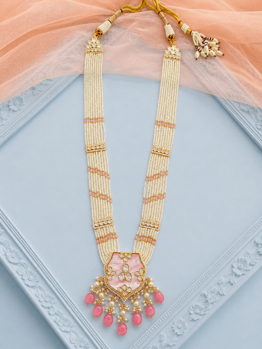 Pearl Cascade Long With Pink Pendant