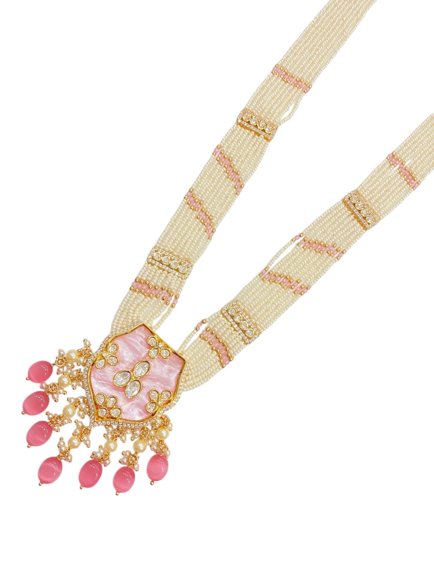 Pearl Cascade Long With Pink Pendant