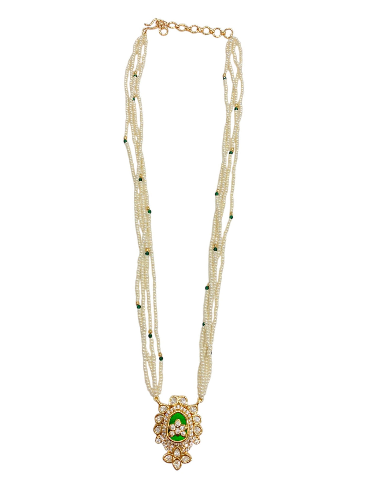 Elegant Pearl Strand Green Kundan Pendant Set