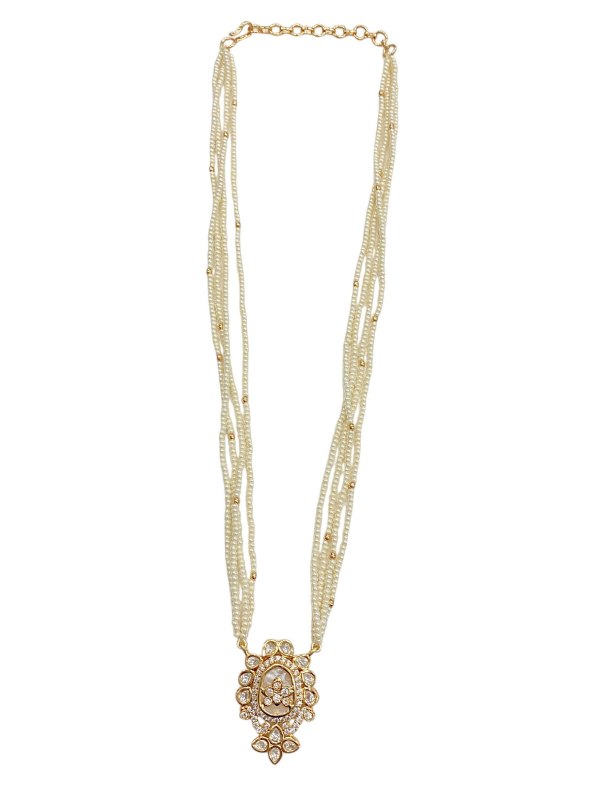 Elegant Pearl Strand White Kundan Pendant Set