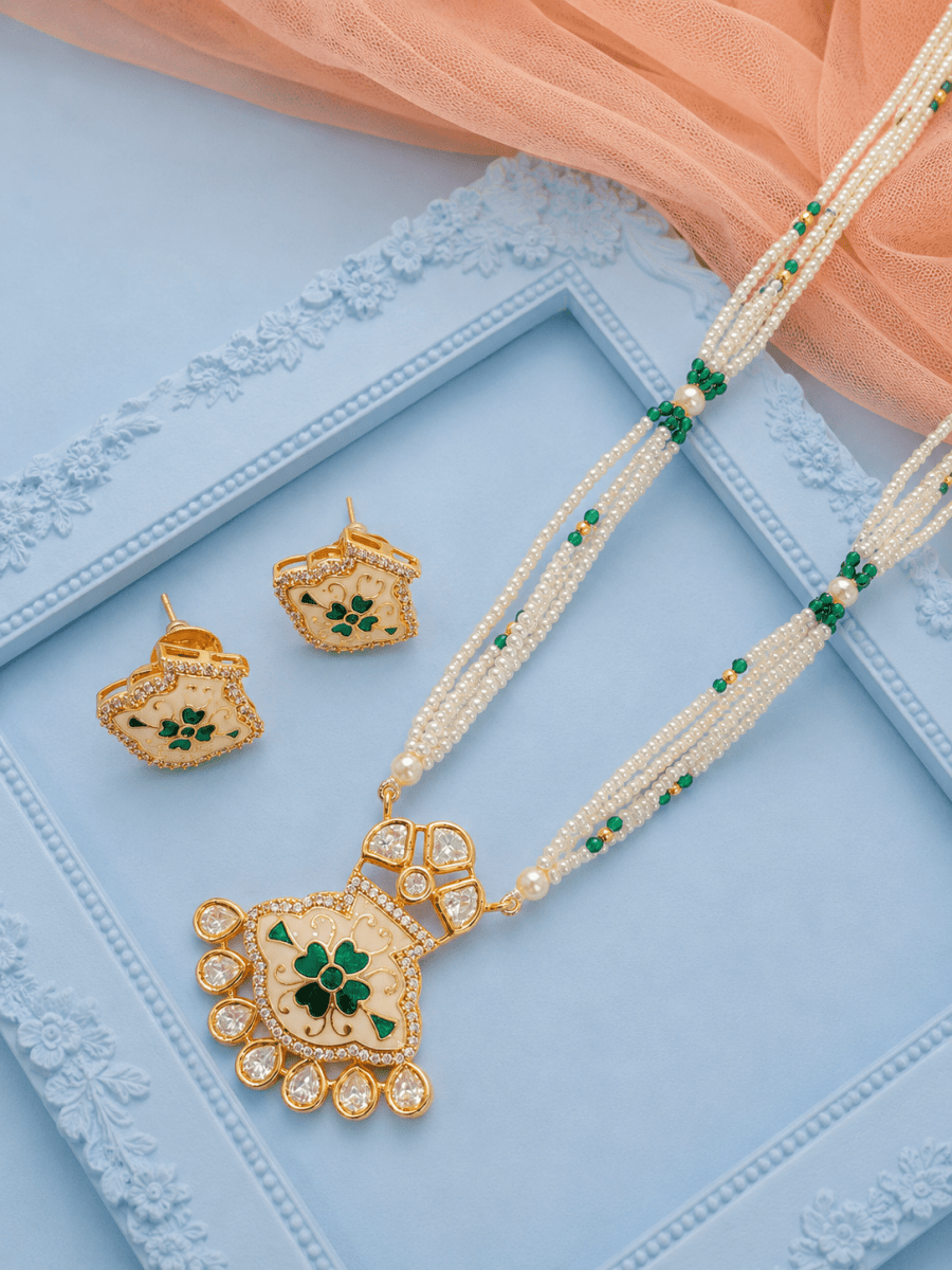 Green Meenakari Pendant Set