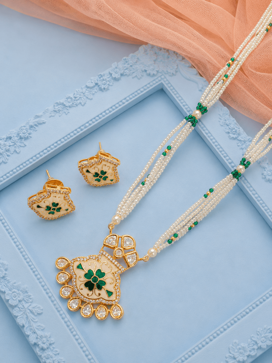 Green Meenakari Pendant Set
