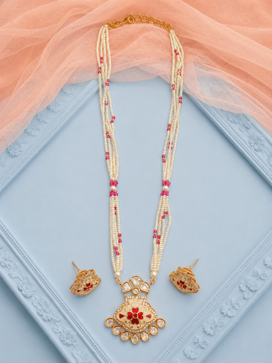 Ruby Meenakari Pendant Set