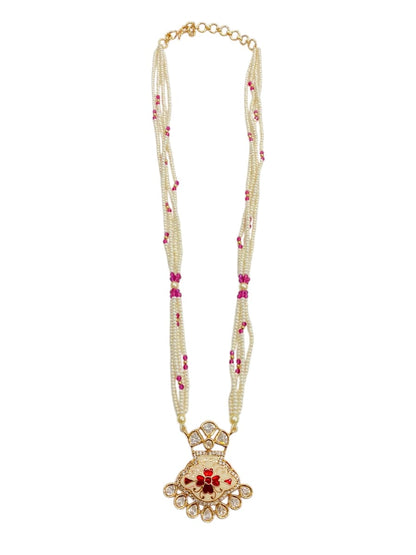 Ruby Meenakari Pendant Set - Ruby Polki Kundan Long Sets by Sirini Jewellery, Festive wear - detail