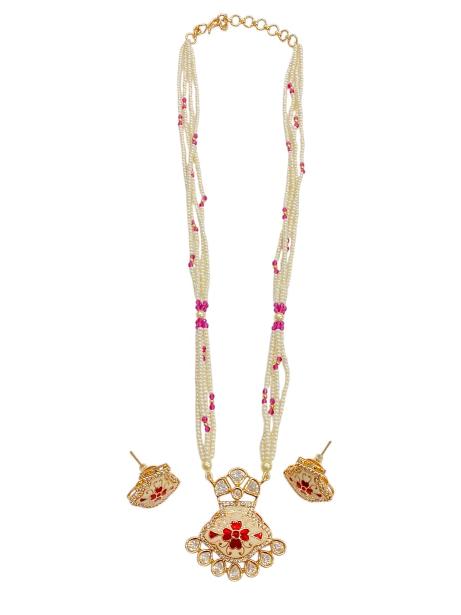 Ruby Meenakari Pendant Set - detail